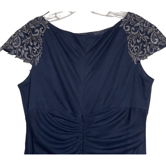 Xscape Dress Womens Size 14 Blue Embroidered Studded Short Sleeve Evening Gown - Picture 6 of 10
